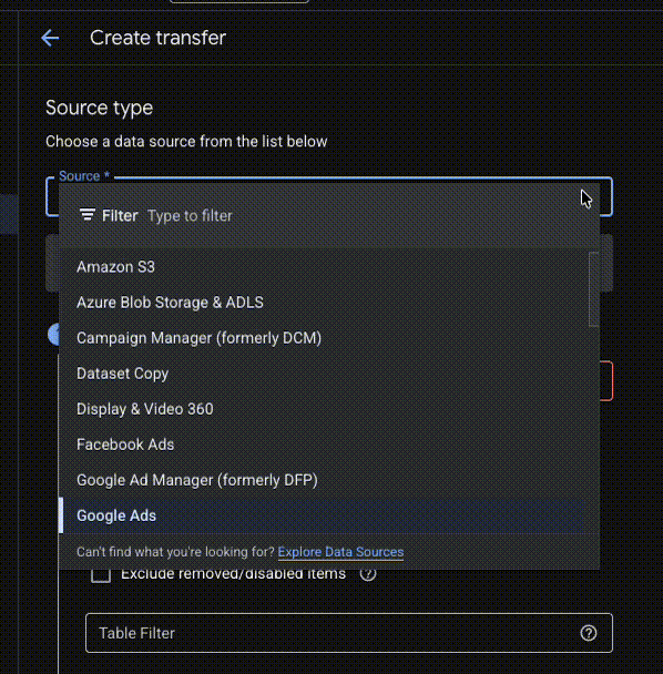 All the services that can be connected natively through BigQuery Data Transfer Service