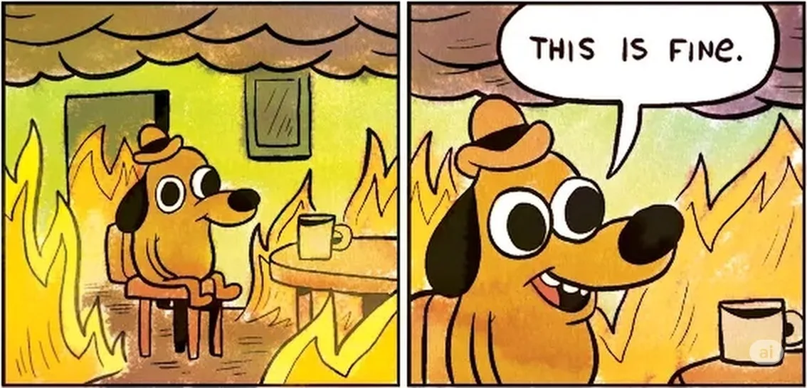The "This is fine" dog sitting in a burning room